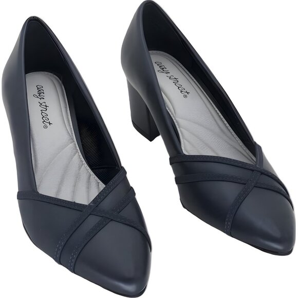 Easy Street Lotus Pointed Toe Block Heel Pumps Navy Women's US 9.5M - Picture 1 of 6